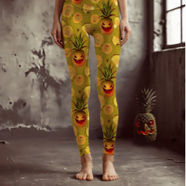 パイナップル不気味ハロウィーンおもしろい黄 レギンス