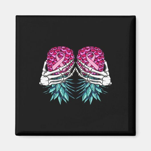 パイナップル乳房を逆さまに持つスケルトンハンド マグネット (正面)