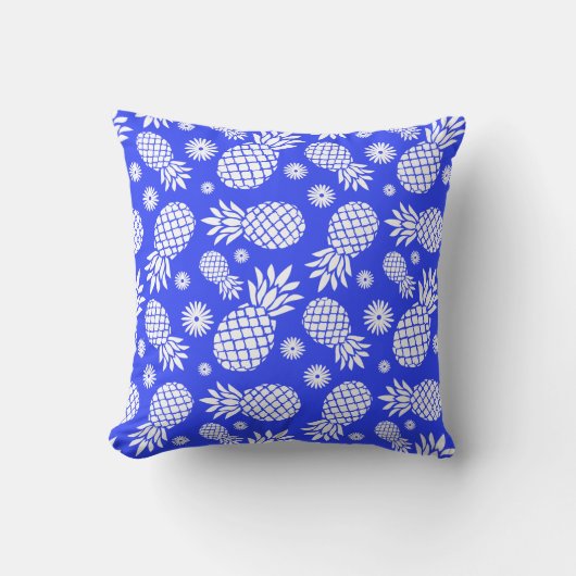 パイナップル写実的な花の熱帯青い枕 クッション (正面)