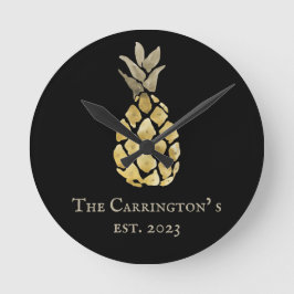 パイナップル名水の色のステンシル ラウンド壁時計