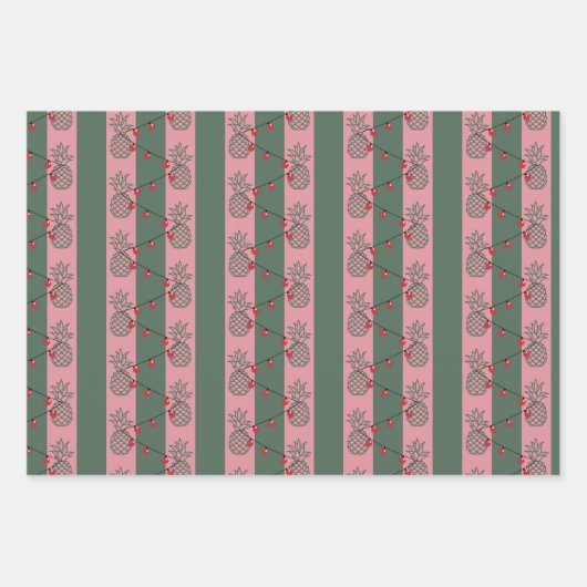 パイナップル名門私立校風のクリスマス – キュートモダンカラフル ラッピングペーパーシート (正面)