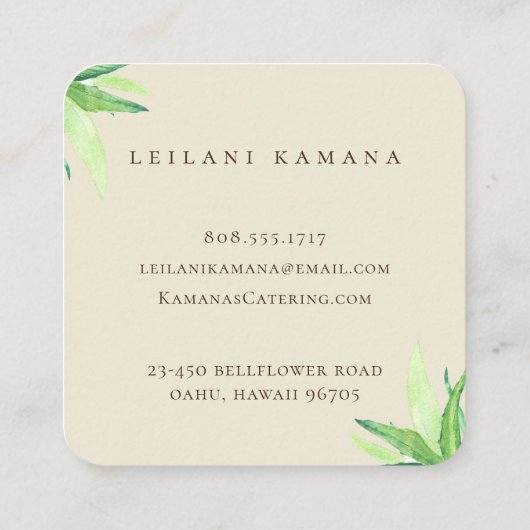 パイナップル島のケイタリングビジネスカード スクエア名刺 (裏面)