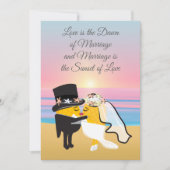 パイナップル新郎新婦キャラクターカーキスをするド 招待状 (正面)