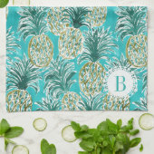 パイナップル時の熱帯水彩画のカスタム キッチンタオル (折り畳み)