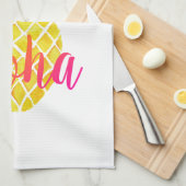 パイナップル水彩画のアロハ熱帯ピンク キッチンタオル (四つ折り)