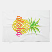 パイナップル水彩画のアロハ熱帯ピンク キッチンタオル (横)