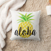 パイナップル水彩画のアロハ熱帯夏 クッション (ブランケット)