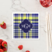 パイナップル濃紺の白くプレッピーなマドラスのモノグラム スタンダードカクテルナプキン (インサイチュ)