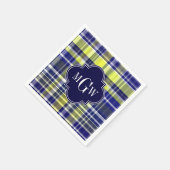 パイナップル濃紺の白くプレッピーなマドラスのモノグラム スタンダードカクテルナプキン (角)