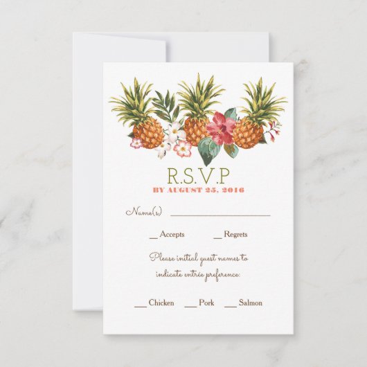 パイナップル熱帯ビーチ結婚式rsvp 出欠カード (正面)