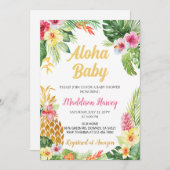 パイナップル熱帯フローラアロハベビーシャワー 招待状 (正面/裏面)