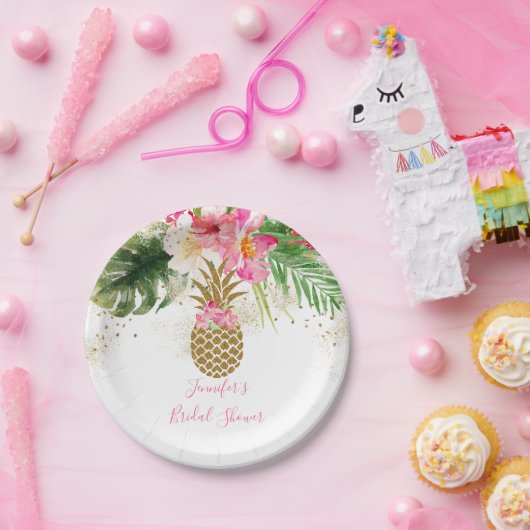 パイナップル熱帯フローラブライダルシャワー ペーパープレート (パーティー)