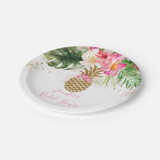 パイナップル熱帯フローラブライダルシャワー ペーパープレート (アングル)