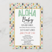 パイナップル熱帯ルアウ(ハワイ式宴会)ハワイアンアロハベビーシャワー 招待状 (正面/裏面)