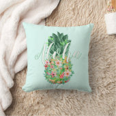 パイナップル熱帯水色の花アロハ クッション (ブランケット)