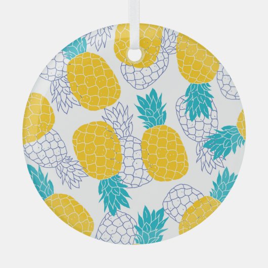 パイナップル白の背景、シームレスなパターン。 ガラスオーナメント (正面)
