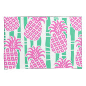 パイナップル竹ストライプのピンク&グリーンパターン 枕カバー (正面右)