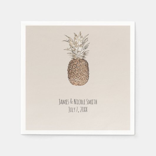 パイナップル素朴トロピカルハワイアン結婚ズ スタンダードカクテルナプキン (正面)