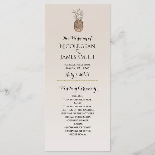 パイナップル素朴トロピカルハワイアン結婚式 プログラム (正面)