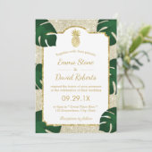 パイナップル結婚トロピカルエレガントアイボリーグリッター 招待状 (スタンド正面)