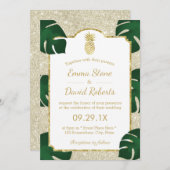 パイナップル結婚トロピカルエレガントアイボリーグリッター 招待状 (正面/裏面)