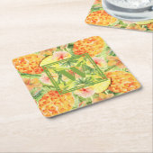 パイナップル花モノグラム スクエアペーパーコースター (アングル)