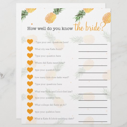 パイナップル花嫁のゲームをどれだけ知っているか (正面/裏面)