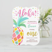 パイナップル誕生日の招待の熱帯ルアウ（ハワイ式宴会）ハワイ 招待状 (スタンド正面)