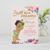 パイナップル誕生日の招待状アフリカ系アメリカ人 招待状 (スタンド正面)