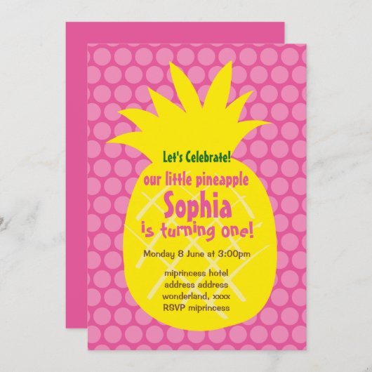 パイナップル誕生日の招待状 招待状 (正面/裏面)