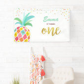 パイナップル誕生日の旗の熱帯ルアウ（ハワイ式宴会）のピンクの金ゴールド 横断幕 (インサイチュ)