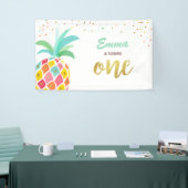 パイナップル誕生日の旗の熱帯ルアウ（ハワイ式宴会）のピンクの金ゴールド 横断幕 (トレードショー)