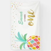 パイナップル誕生日の旗の熱帯ルアウ（ハワイ式宴会）のピンクの金ゴールド 横断幕 (縦)