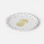 パイナップル誕生日の紙皿の熱帯ルアウ（ハワイ式宴会）の金ゴールド ペーパープレート (アングル)