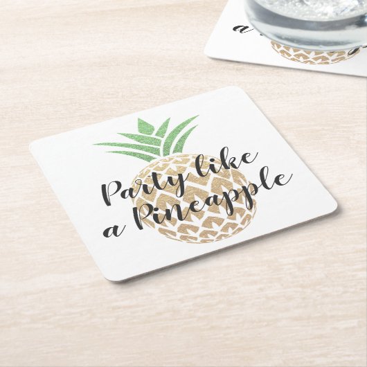 パイナップル誕生日コースターのようなパーティー スクエアペーパーコースター (アングル)