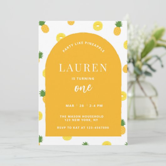 パイナップル誕生日サマールアウ（ハワイ式宴会）クラスモダン 招待状 (スタンド正面)