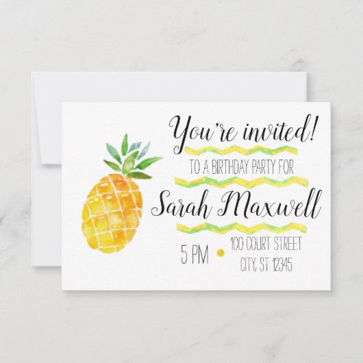 パイナップル誕生日パーティーへの招待 招待状 (正面)