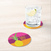 パイナップル誕生日パーティー ラウンドペーパーコースター (インサイチュ)