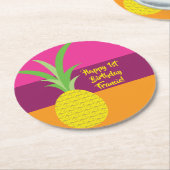 パイナップル誕生日パーティー ラウンドペーパーコースター (アングル)