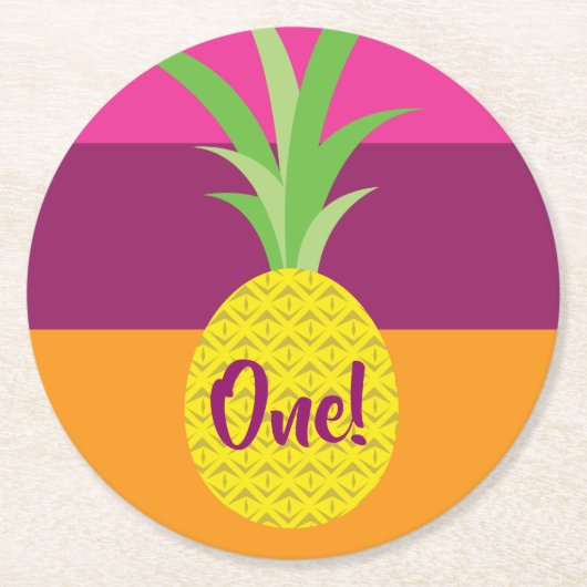 パイナップル誕生日パーティー ラウンドペーパーコースター (正面)