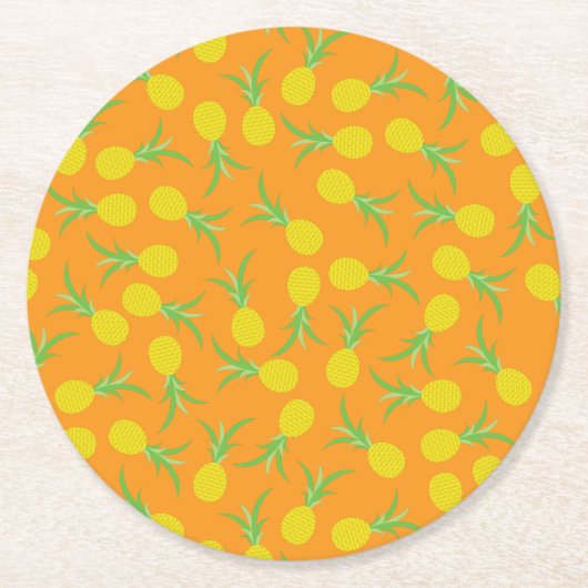 パイナップル誕生日パーティー ラウンドペーパーコースター (正面)