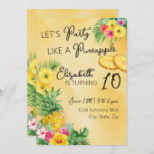 パイナップル誕生日招待状のようなパーティー 招待状 (正面/裏面)