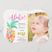 パイナップル誕生日招待状トロピカルルアウ（ハワイ式宴会）ハワイ 招待状 (正面/裏面)