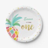 パイナップル誕生日紙プレートトロピカルルアウ（ハワイ式宴会）金ゴールド ペーパープレート (正面)