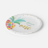 パイナップル誕生日紙プレートトロピカルルアウ（ハワイ式宴会）金ゴールド ペーパープレート (アングル)