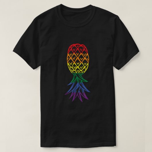 パイナップル逆さまにレインボーLGBTスインガー Tシャツ (デザイン正面)