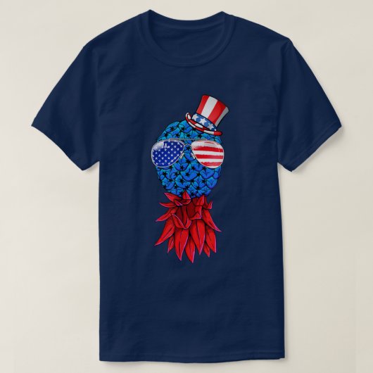 パイナップル逆さアメリカ国旗サングラス4日 Tシャツ (デザイン正面)
