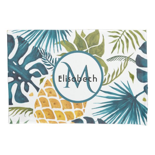 パイナップル金ゴールド葉パームモノグラム 枕カバー (正面)