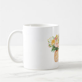 パイナップル黄色ピンクの花ハロービューティフル コーヒーマグカップ