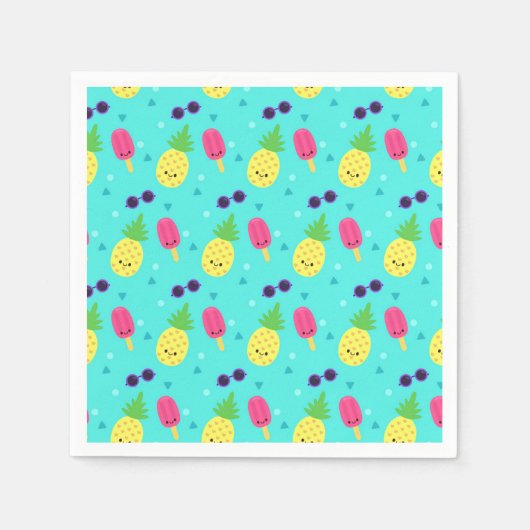 パイナップル、アイスクリーム、サングラス スタンダードカクテルナプキン (正面)
